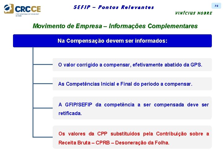 78 SEFIP – Pontos Relevantes VINÍCIUS NOBRE Movimento de Empresa – Informações Complementares Na