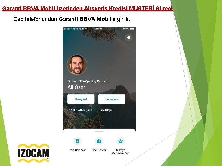 Garanti BBVA Mobil üzerinden Alışveriş Kredisi MÜŞTERİ Süreci Cep telefonundan Garanti BBVA Mobil’e girilir.