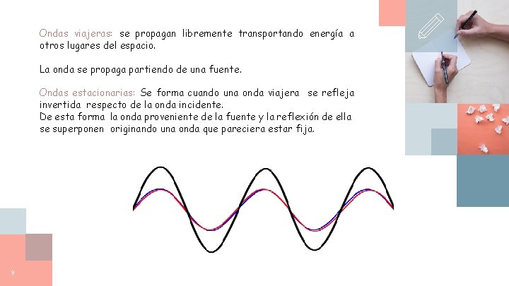 Ondas viajeras: se propagan libremente transportando energía a otros lugares del espacio. La onda