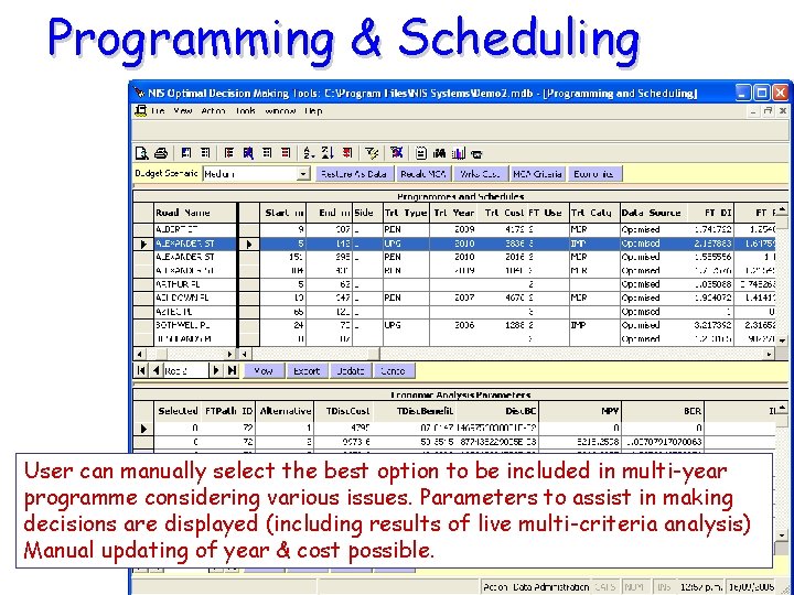 Programming & Scheduling User can manually select the best option to be included in