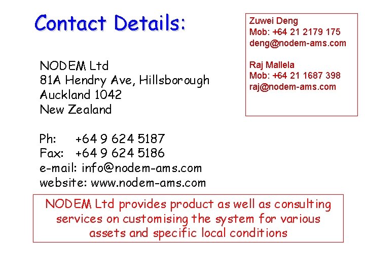 Contact Details: NODEM Ltd 81 A Hendry Ave, Hillsborough Auckland 1042 New Zealand Zuwei