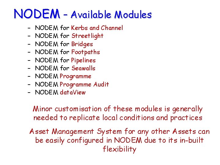 NODEM – Available Modules – – – – – NODEM for Kerbs and Channel