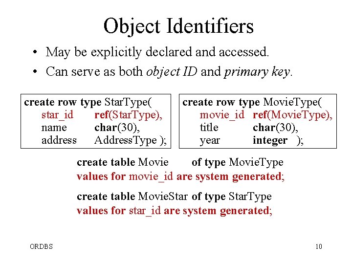 Object Identifiers • May be explicitly declared and accessed. • Can serve as both Object Identifiers • May be explicitly declared and accessed. • Can serve as both