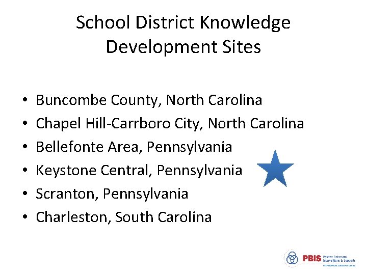 School District Knowledge Development Sites • • • Buncombe County, North Carolina Chapel Hill-Carrboro