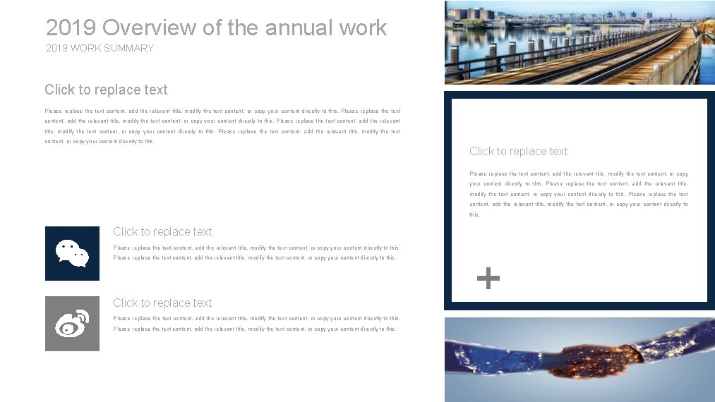 2019 Overview of the annual work 2019 WORK SUMMARY Click to replace text Please