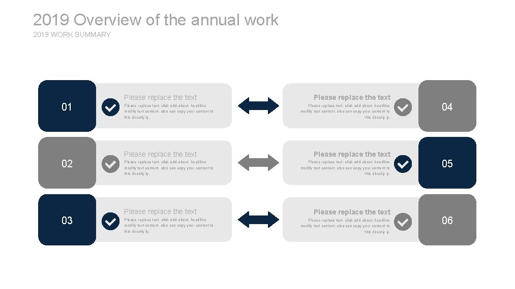 2019 Overview of the annual work 2019 WORK SUMMARY 01 02 03 Please replace