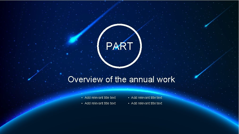 PART Overview of the annual work • Add relevant title text 