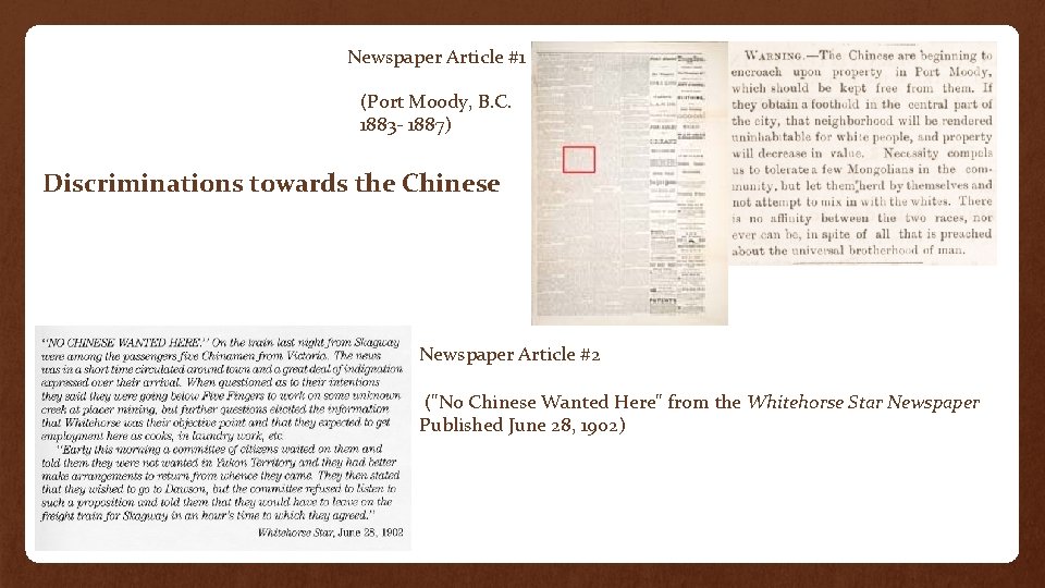 Newspaper Article #1 (Port Moody, B. C. 1883 - 1887) Discriminations towards the Chinese