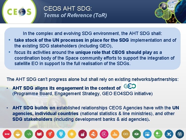 CEOS AHT SDG: Terms of Reference (To. R) • • In the complex and