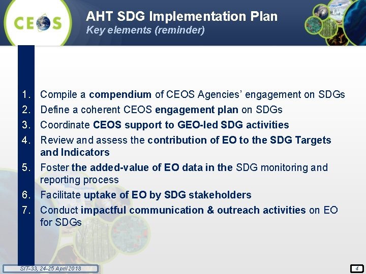 AHT SDG Implementation Plan Key elements (reminder) 1. 2. 3. 4. Compile a compendium