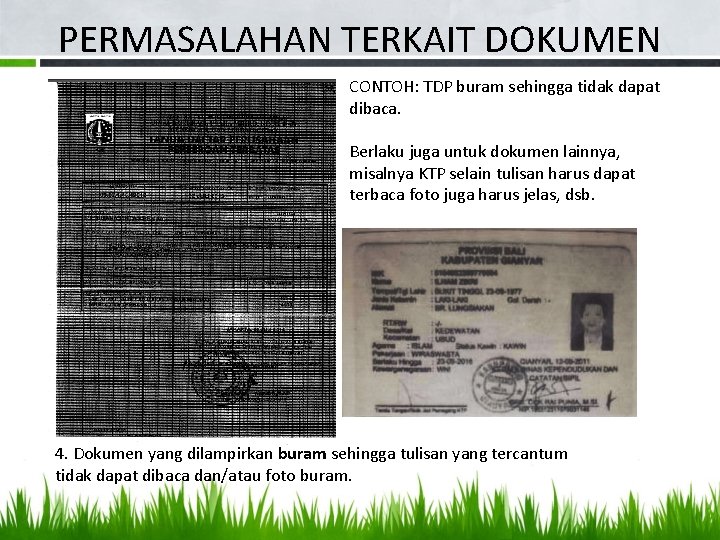 PERMASALAHAN TERKAIT DOKUMEN CONTOH: TDP buram sehingga tidak dapat dibaca. Berlaku juga untuk dokumen