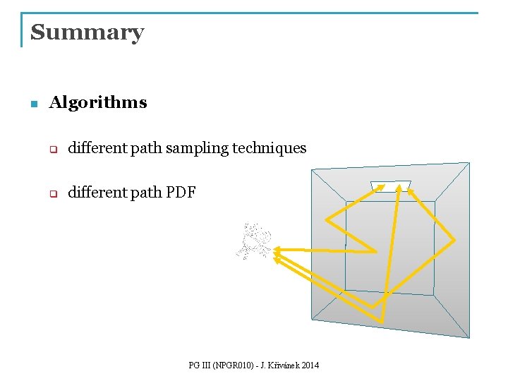 Summary n Algorithms q different path sampling techniques q different path PDF PG III
