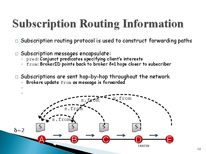 Subscription Routing Information � Subscription routing protocol is used to construct forwarding paths �