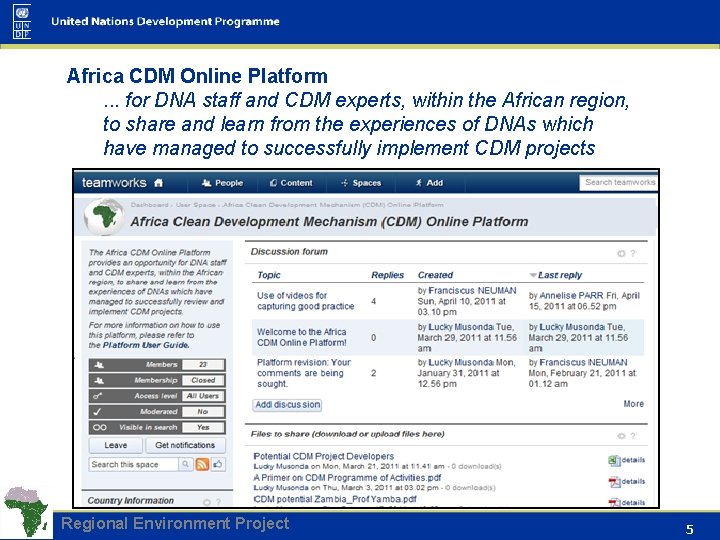 Africa CDM Online Platform. . . for DNA staff and CDM experts, within the
