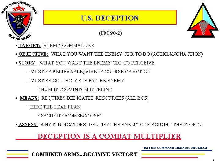 F U. S. DECEPTION (FM 90 -2) • TARGET: ENEMY COMMANDER • OBJECTIVE: WHAT