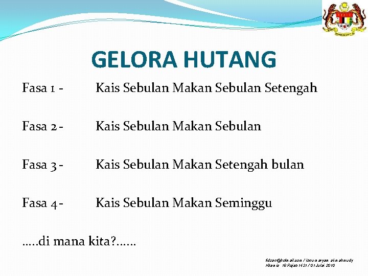 GELORA HUTANG Fasa 1 - Kais Sebulan Makan Sebulan Setengah Fasa 2 - Kais