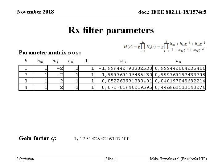 November 2018 doc. : IEEE 802. 11 -18/1574 r 5 Rx filter parameters Parameter