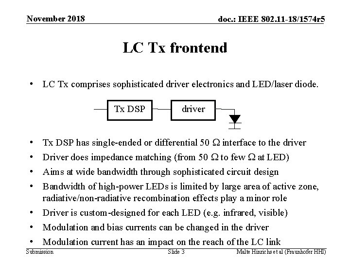 November 2018 doc. : IEEE 802. 11 -18/1574 r 5 LC Tx frontend •