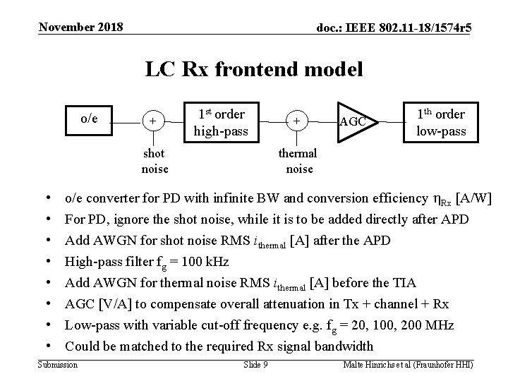 November 2018 doc. : IEEE 802. 11 -18/1574 r 5 LC Rx frontend model