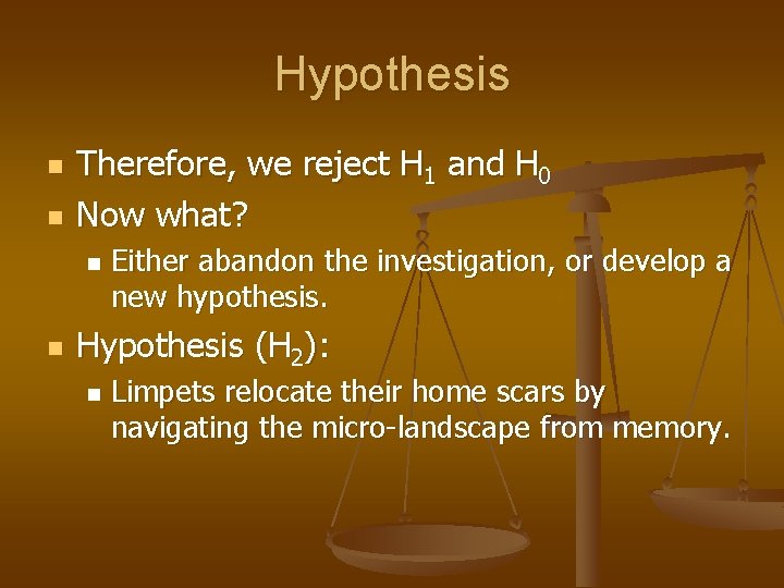 Hypothesis n n Therefore, we reject H 1 and H 0 Now what? n