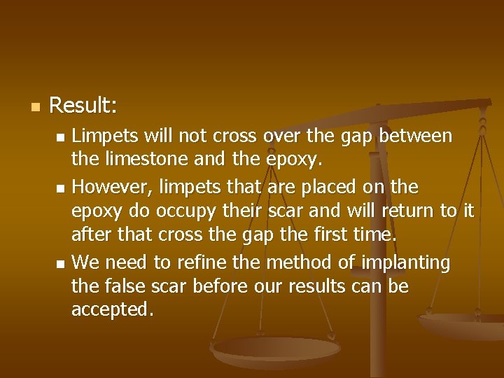 n Result: Limpets will not cross over the gap between the limestone and the
