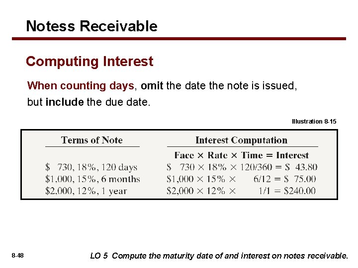 Notess Receivable Computing Interest When counting days, omit the date the note is issued,