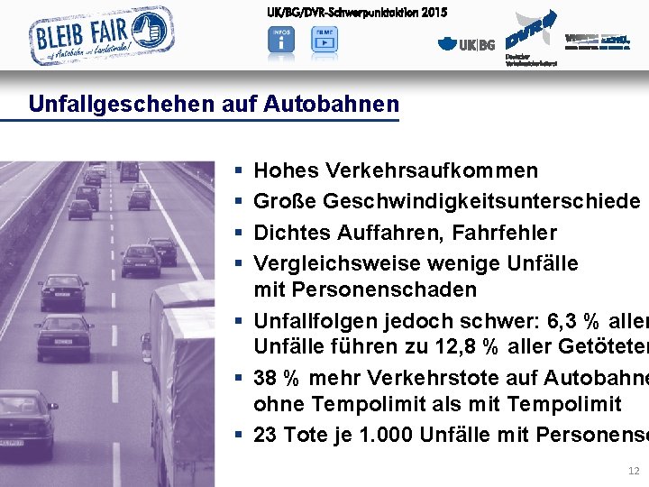 Unfallgeschehen auf Autobahnen § § Hohes Verkehrsaufkommen Große Geschwindigkeitsunterschiede Dichtes Auffahren, Fahrfehler Vergleichsweise wenige