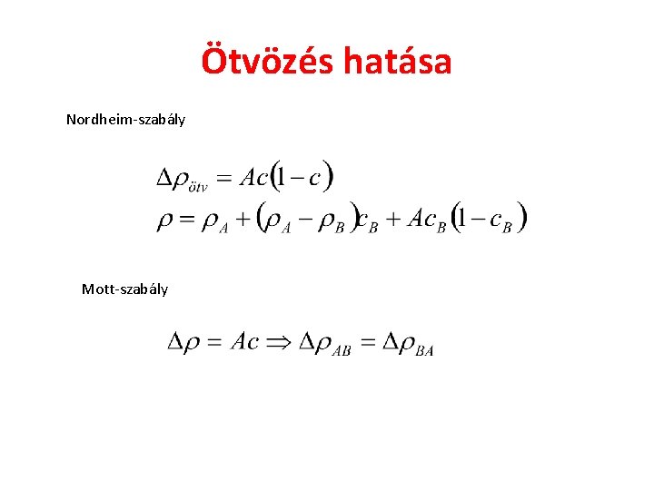 Ötvözés hatása Nordheim-szabály Mott-szabály 