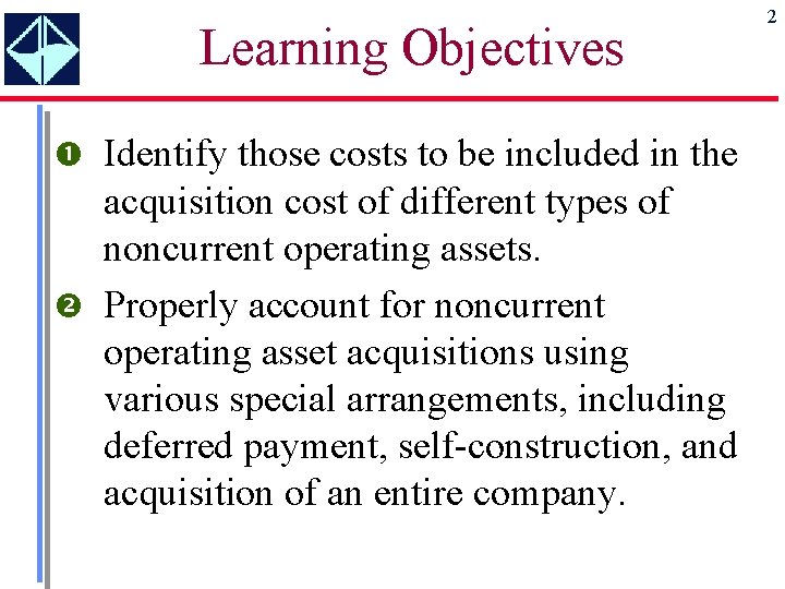 Learning Objectives Identify those costs to be included in the acquisition cost of different