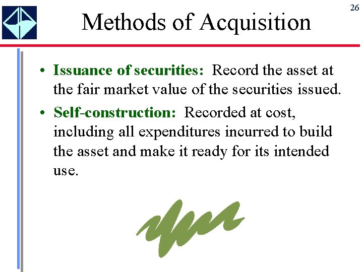 Methods of Acquisition • Issuance of securities: Record the asset at the fair market