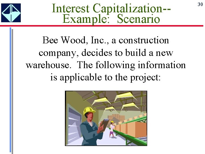 Interest Capitalization-Example: Scenario Bee Wood, Inc. , a construction company, decides to build a