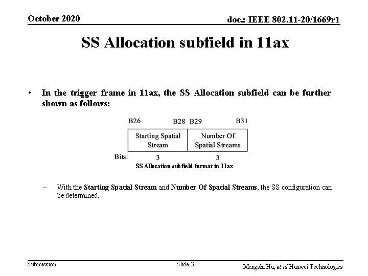 October 2020 doc. : IEEE 802. 11 -20/1669 r 1 SS Allocation subfield in
