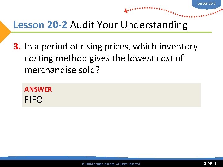 Lesson 20 -2 Audit Your Understanding 3. In a period of rising prices, which