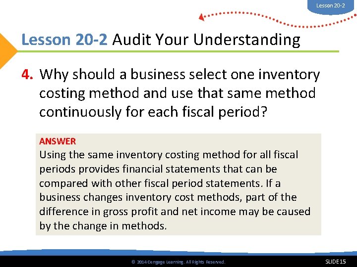 Lesson 20 -2 Audit Your Understanding 4. Why should a business select one inventory