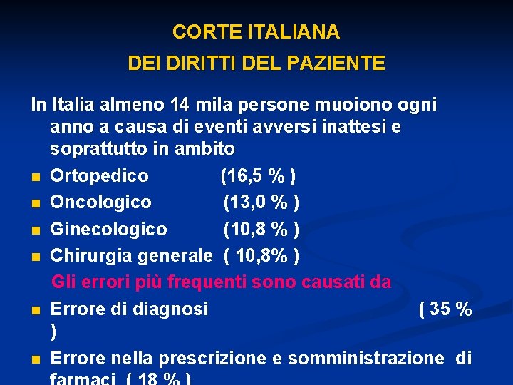 CORTE ITALIANA DEI DIRITTI DEL PAZIENTE In Italia almeno 14 mila persone muoiono ogni