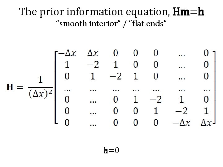 The prior information equation, Hm=h “smooth interior” / “flat ends” h=0 