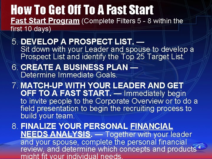 How To Get Off To A Fast Start Program (Complete Filters 5 - 8