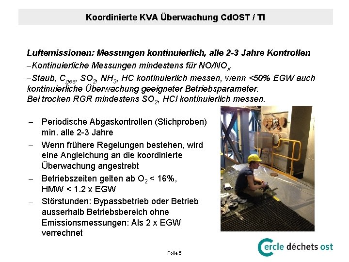 Koordinierte KVA Überwachung Cd. OST / TI Luftemissionen: Messungen kontinuierlich, alle 2 -3 Jahre