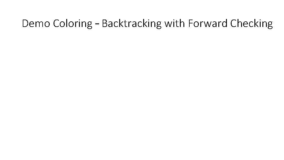 Demo Coloring – Backtracking with Forward Checking Demo Coloring – Backtracking with Forward Checking
