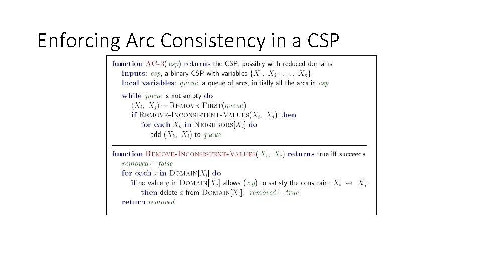 Enforcing Arc Consistency in a CSP Enforcing Arc Consistency in a CSP