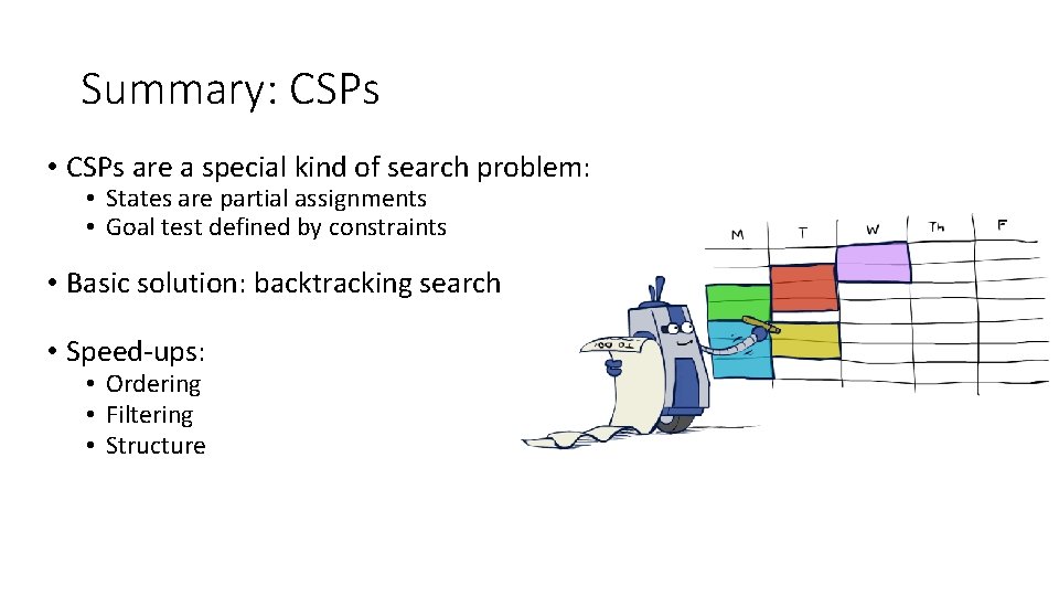 Summary: CSPs • CSPs are a special kind of search problem: • States are Summary: CSPs • CSPs are a special kind of search problem: • States are