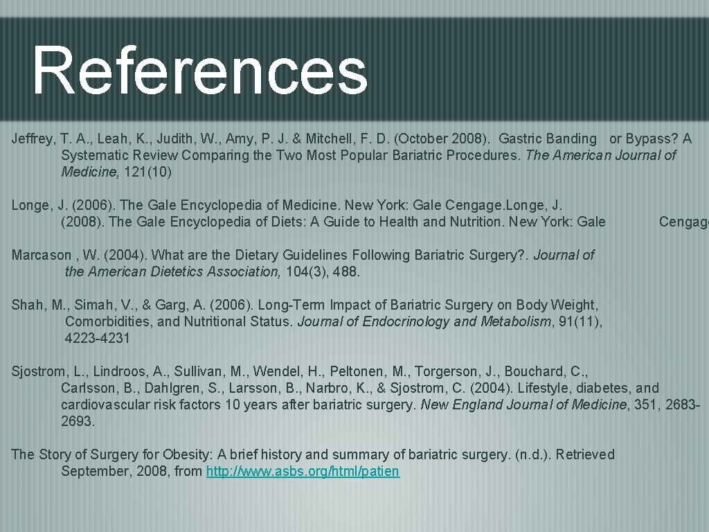 References Jeffrey, T. A. , Leah, K. , Judith, W. , Amy, P. J.