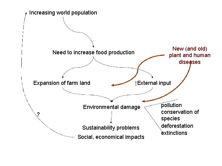 Increasing world population Need to increase food production Expansion of farm land New (and