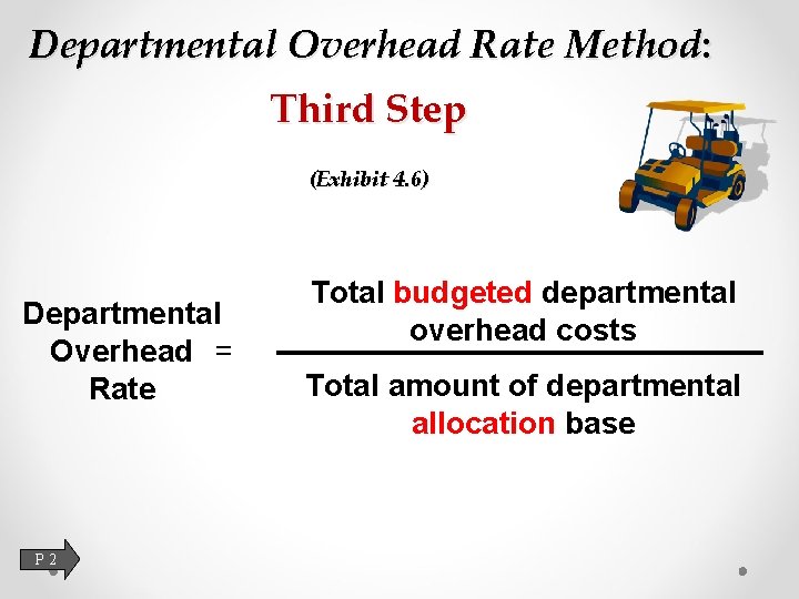 Departmental Overhead Rate Method: Third Step (Exhibit 4. 6) Departmental Overhead = Rate P