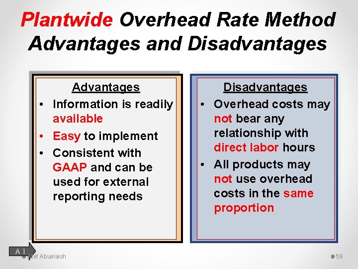 Plantwide Overhead Rate Method Advantages and Disadvantages Advantages • Information is readily available •