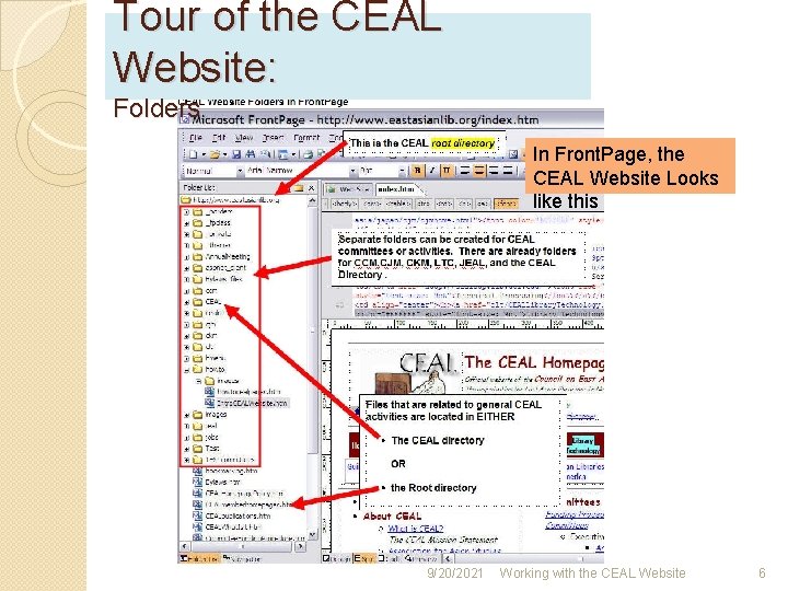 Tour of the CEAL Website: Folders In Front. Page, the CEAL Website Looks like