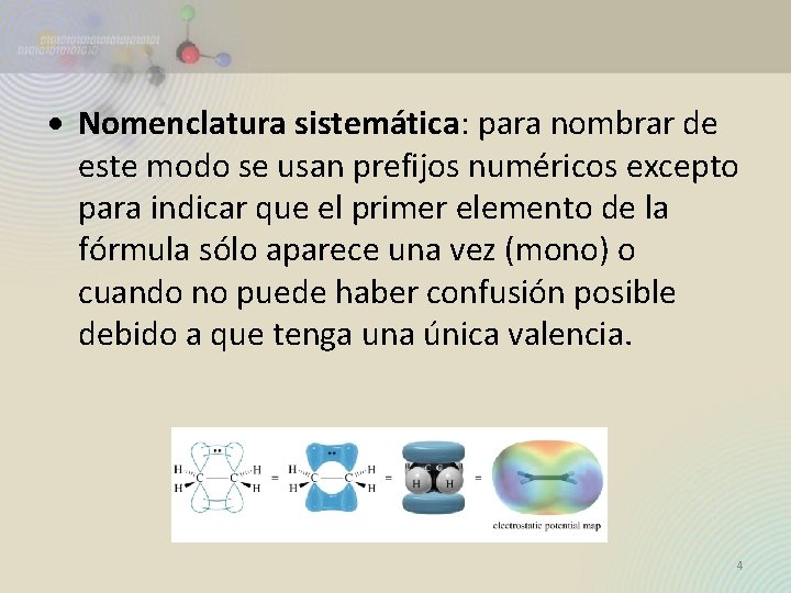Nomenclatura sistemática: para nombrar de este modo se usan prefijos numéricos excepto para Nomenclatura sistemática: para nombrar de este modo se usan prefijos numéricos excepto para