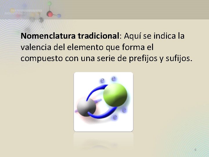 Nomenclatura tradicional: Aquí se indica la valencia del elemento que forma el compuesto con Nomenclatura tradicional: Aquí se indica la valencia del elemento que forma el compuesto con