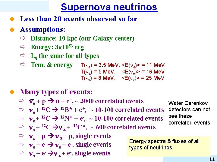 Supernova neutrinos u u Less than 20 events observed so far Assumptions: ð ð