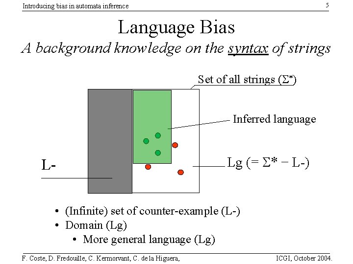 5 Introducing bias in automata inference Language Bias A background knowledge on the syntax